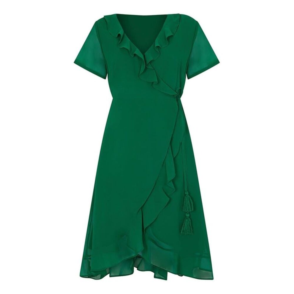 Yumi Womens/Ladies Frill V Neck Wrap Dress / Green